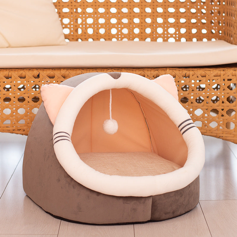 Cuccia Invernale per Gatti – Letto Chiuso in Peluche con Orecchie, Design Morbido & Caldo