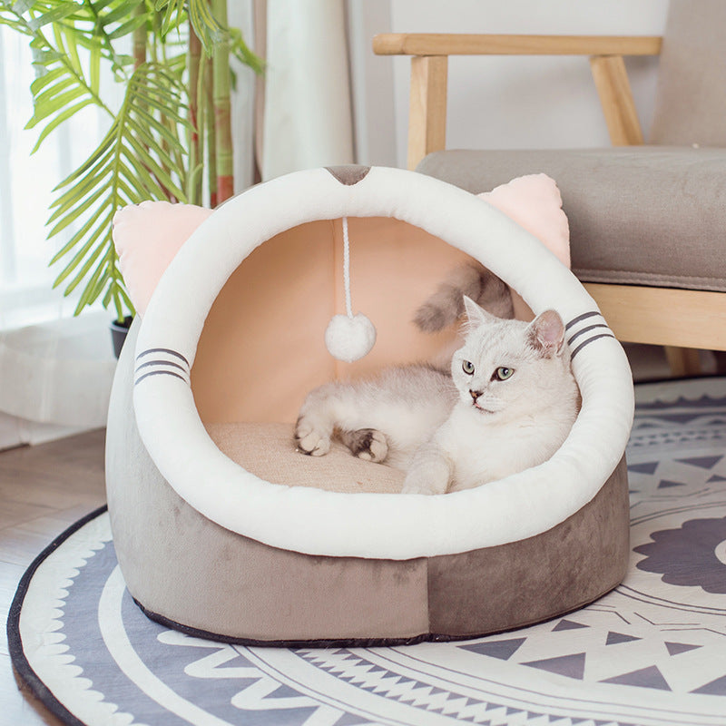 Cuccia Invernale per Gatti – Letto Chiuso in Peluche con Orecchie, Design Morbido & Caldo