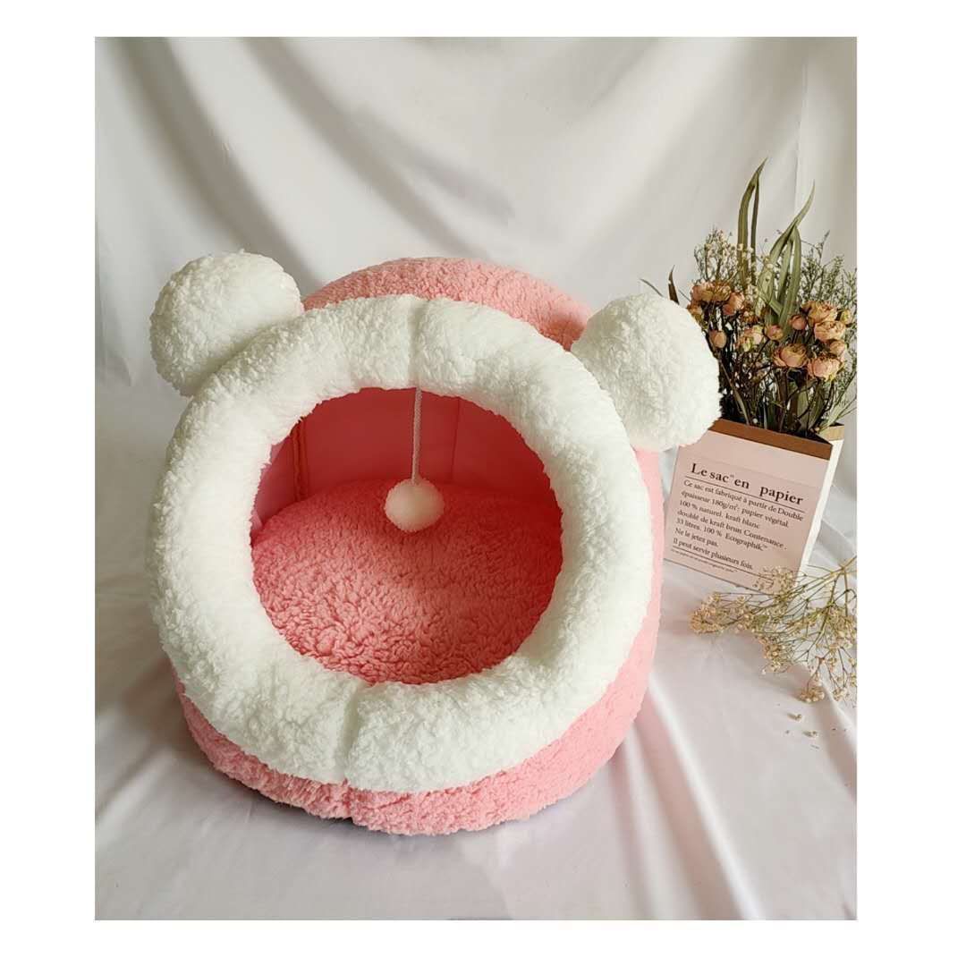 Cuccia Invernale per Gatti – Letto Chiuso in Peluche con Orecchie, Design Morbido & Caldo