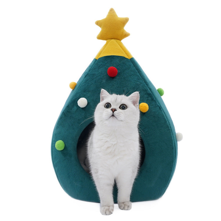 Cuccia Natalizia per Gatti – Design Albero di Natale, in Feltro Morbido