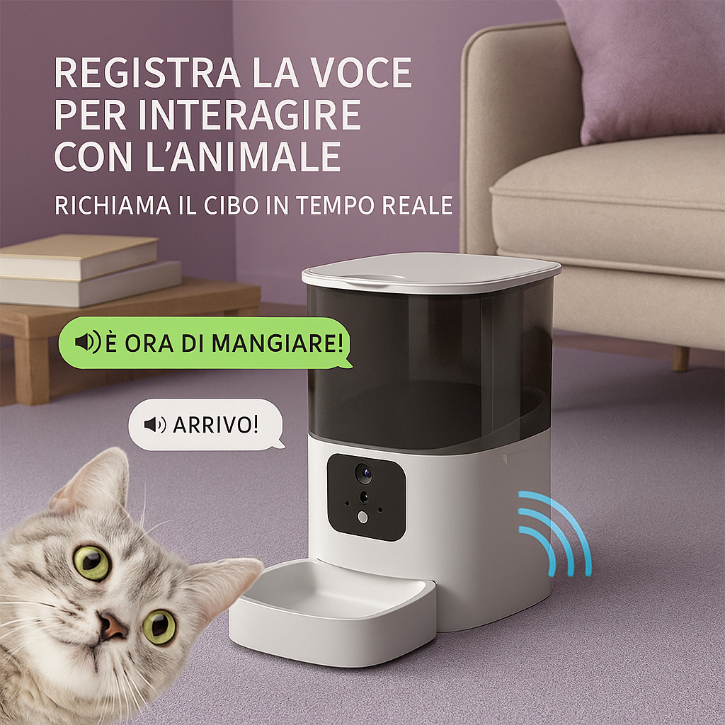 Distributore Automatico di Cibo per Animali con Controllo App (Wi-Fi)