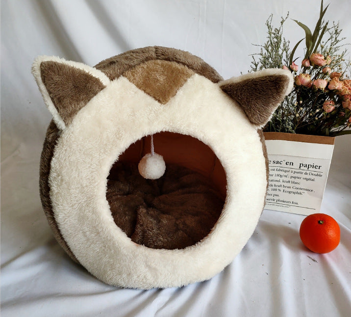 Cuccia Invernale per Gatti – Letto Chiuso in Peluche con Orecchie, Design Morbido & Caldo