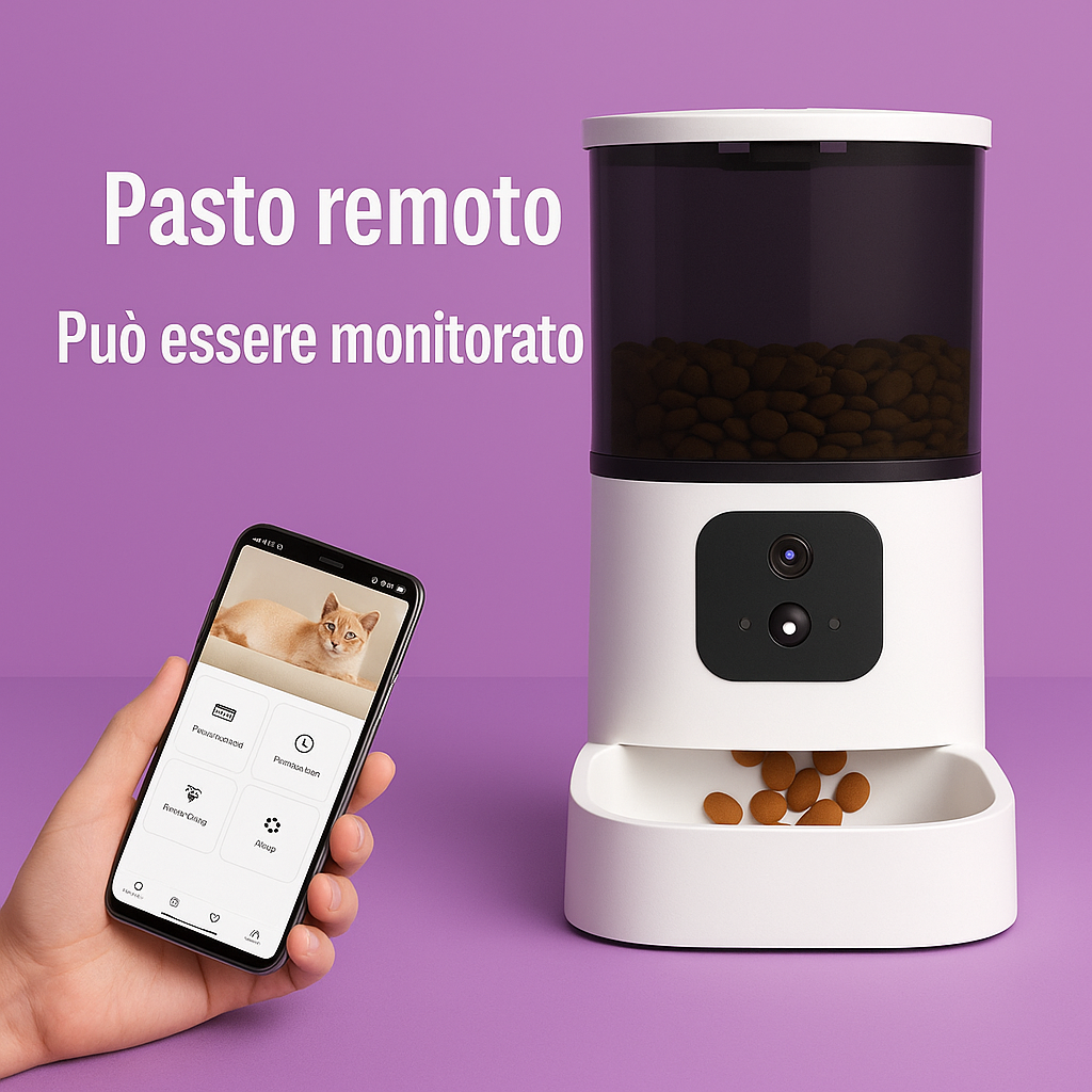Distributore Automatico di Cibo per Animali con Controllo App (Wi-Fi)