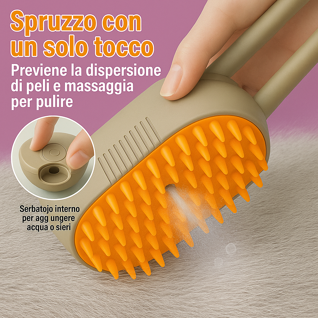 Coccole Pets - Spazzola Elettrica 3 in 1 per Cani e Gatti con Vapore