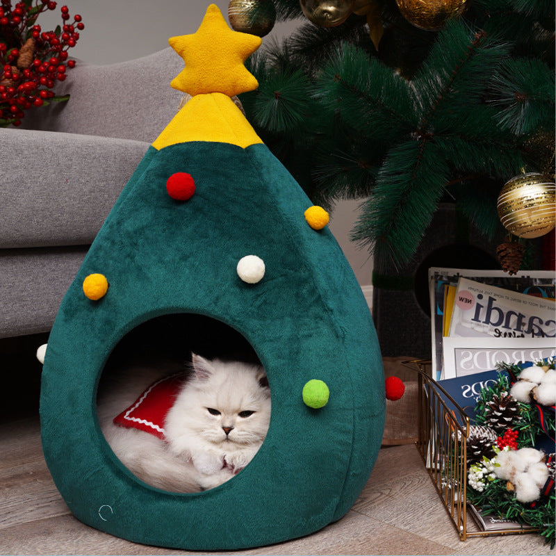 Cuccia Natalizia per Gatti – Design Albero di Natale, in Feltro Morbido