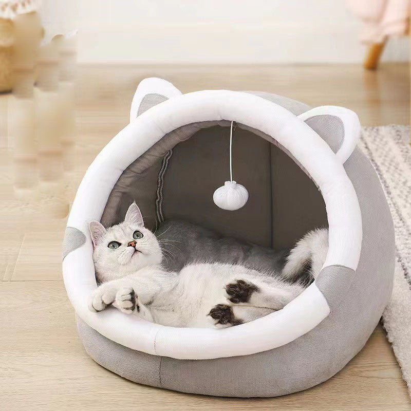 Cuccia Invernale per Gatti – Letto Chiuso in Peluche con Orecchie, Design Morbido & Caldo
